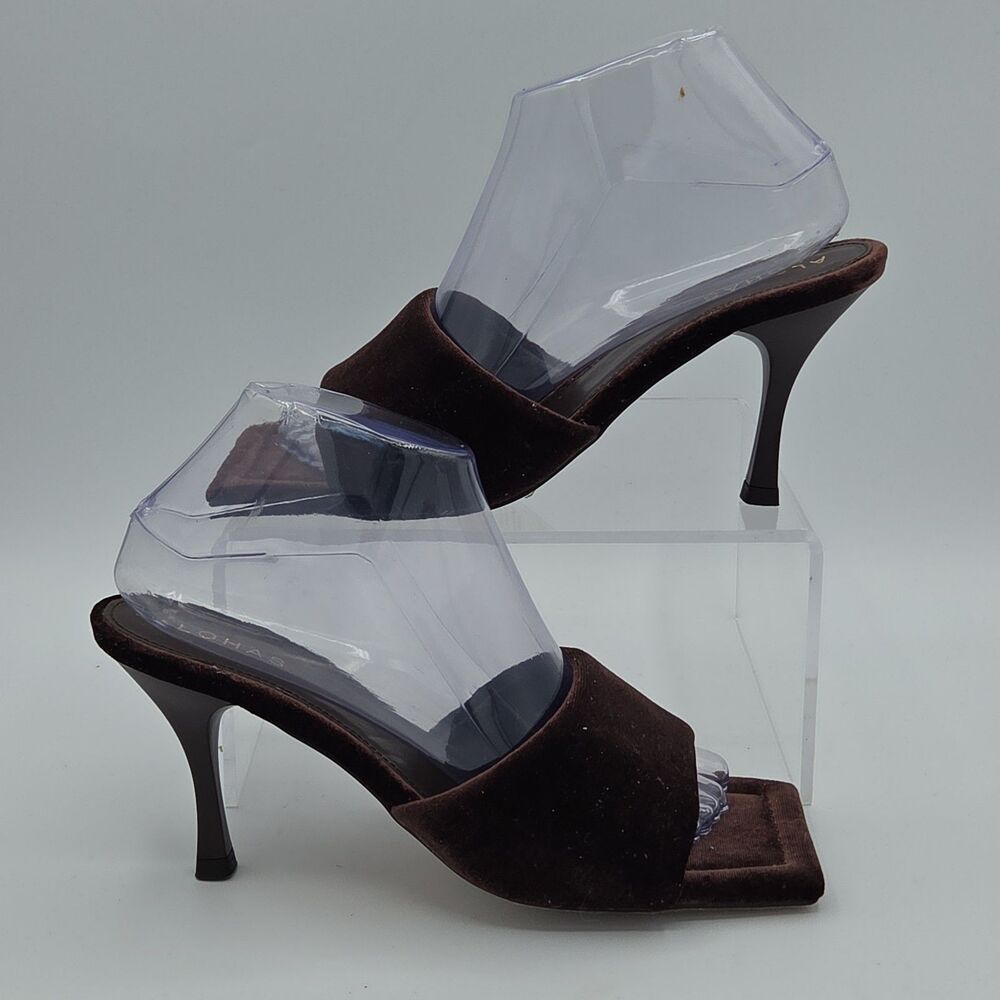 Anthropologie ALOHAS Twist Strap Velvet Mule Heels Brown Coffee EU 38 US 7.5